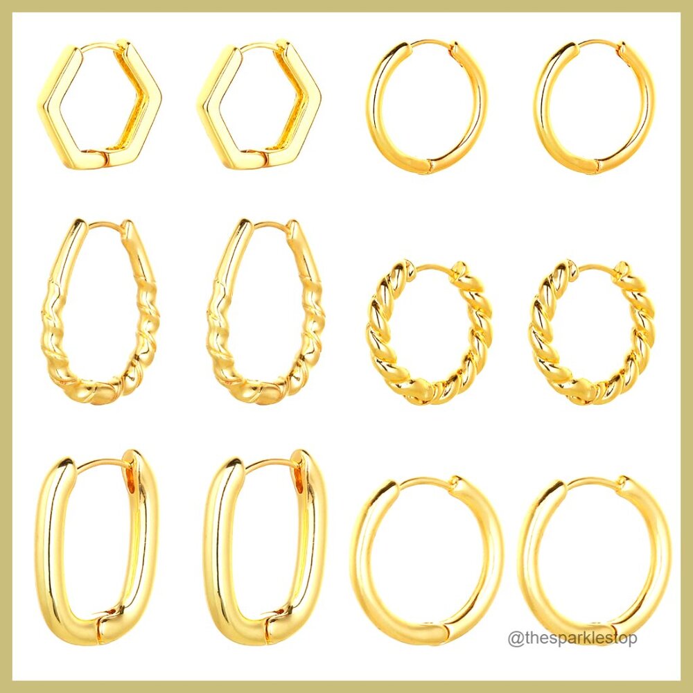 14K Gold Plated Chunky Hoop Earrings Set Hypoallergenic Huggies